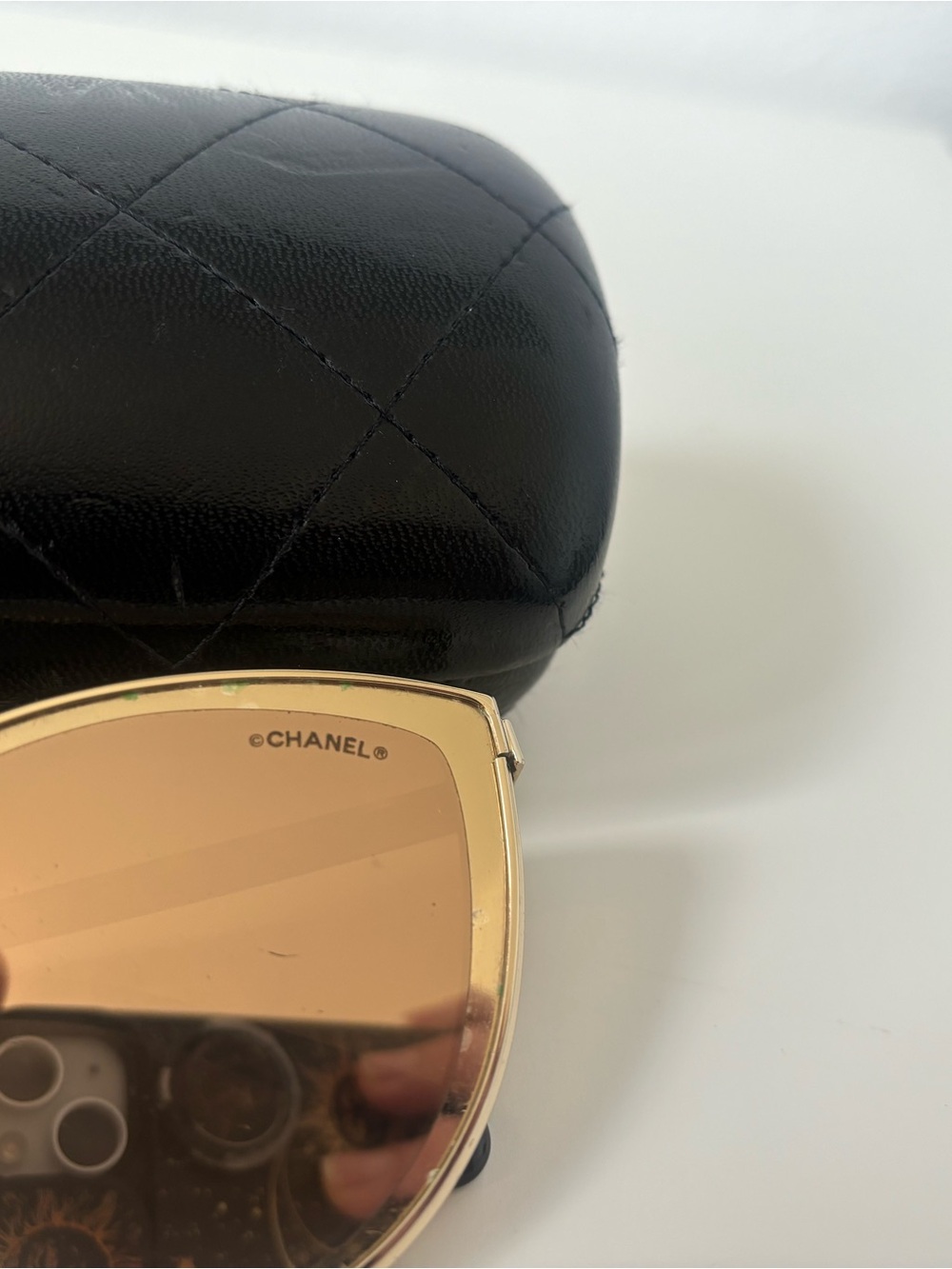 CHANEL Gold Frame Sunglasses with Brown Lenses and Black Quilted Case - Picture 3 of 6